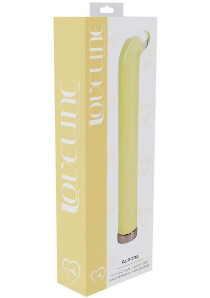 Loveline Aurora 10 Function G-Spot Rechargeable Glass Vibrator - Yellow - 6.3in