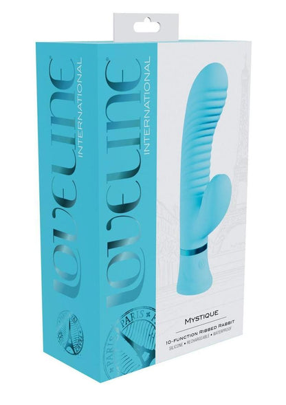 Loveline Mystique 10 Function Rechargeable Silicone Ribbed Rabbit - Blue