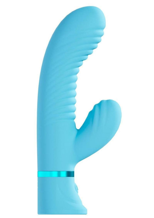 Loveline Mystique 10 Function Rechargeable Silicone Ribbed Rabbit - Blue
