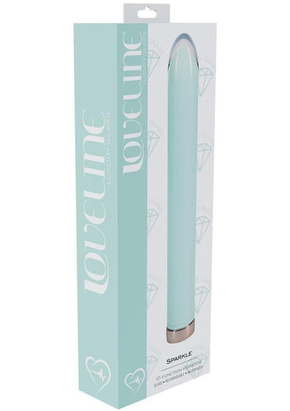 Loveline Sparkle Rechargeable 10 Function Glass Vibrator - Green - 6.3in
