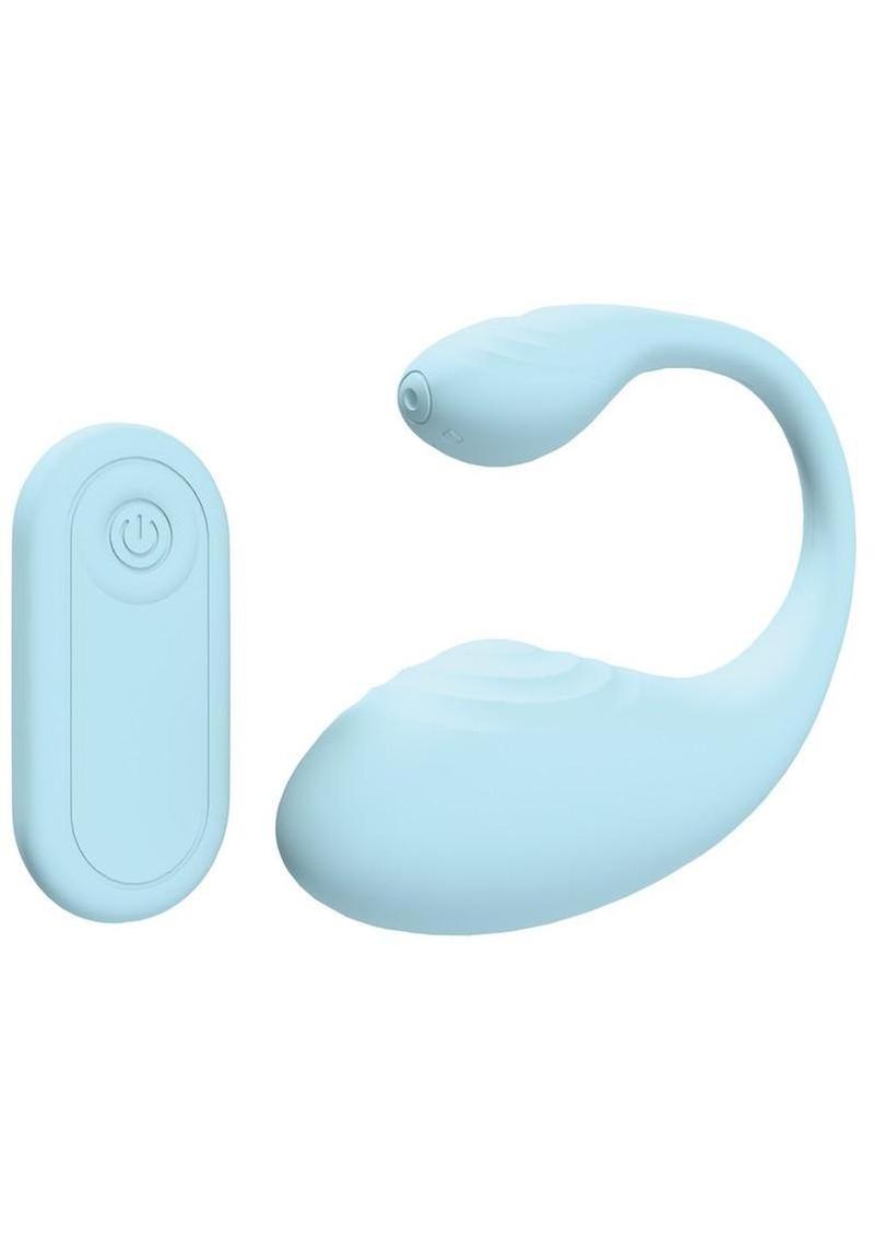 Loveline Wave C-Shape 10 Function Rechargeable Silicone Vibrator with Remote Control - Blue