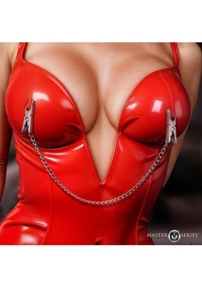 Master Series Naughty Pleasure Clothespin Nipple Clamps with Chain