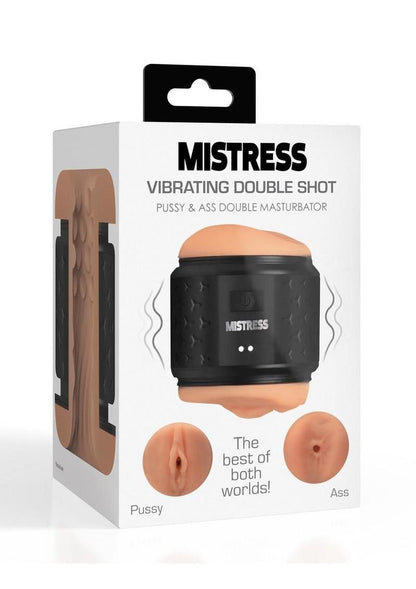 Mistress Vibrating Double Shot Pussy and Ass Rechargeable Masturbator - Black/Vanilla