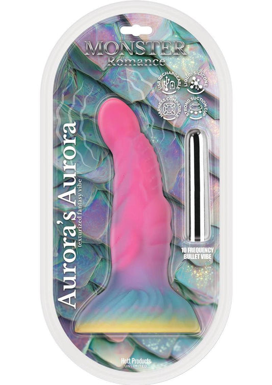 Monster Romance Auroa's Aurora Rechargeable Silicone Dildo with Bullet Vibrator - Multicolor
