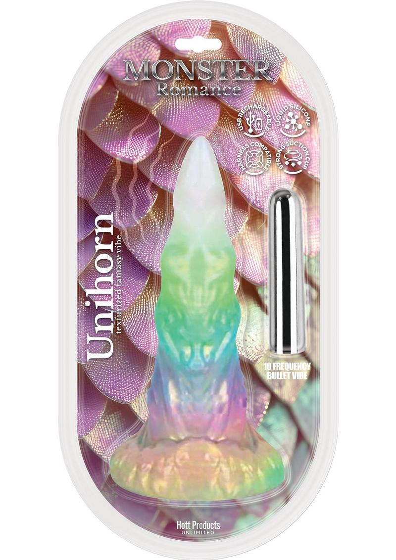 Monster Romance Unihorn Fantasy Rechargeable Silicone Dildo with Bullet Vibrator - Multicolor