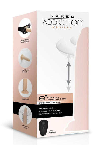 Naked Addiction Rotating and Thrusting Vibrating Rechargeable Silicone Dong with Remote Control - Vanilla - 8in