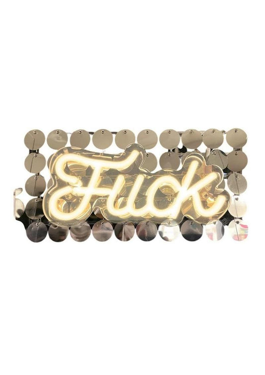 Neon Light Up Fuck Sign - Silver/White
