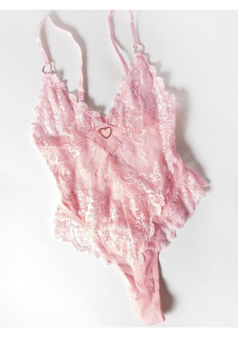 Oh La La Cheri Forever Valentine Lace Teddy Plus Size - Pink 1X/2X