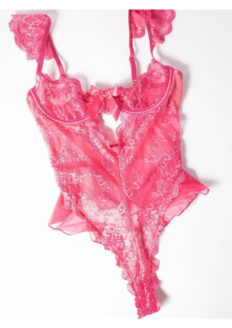 Oh La La Cheri Myra Lace Teddy with Ruffle Trim - Pink