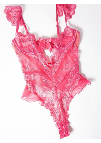Oh La La Cheri Myra Lace Teddy with Ruffle Trim - Pink