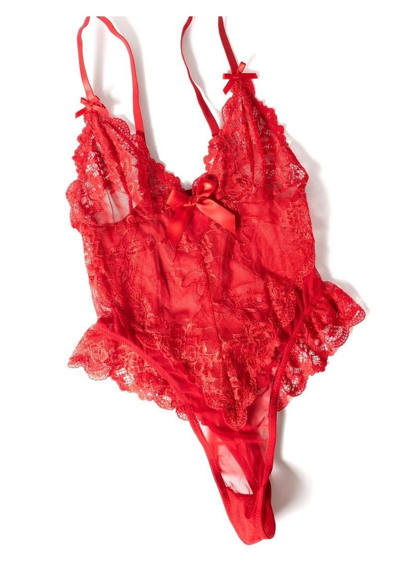 Oh La La Cheri Valentine Lace Teddy - Red, 1X/2X