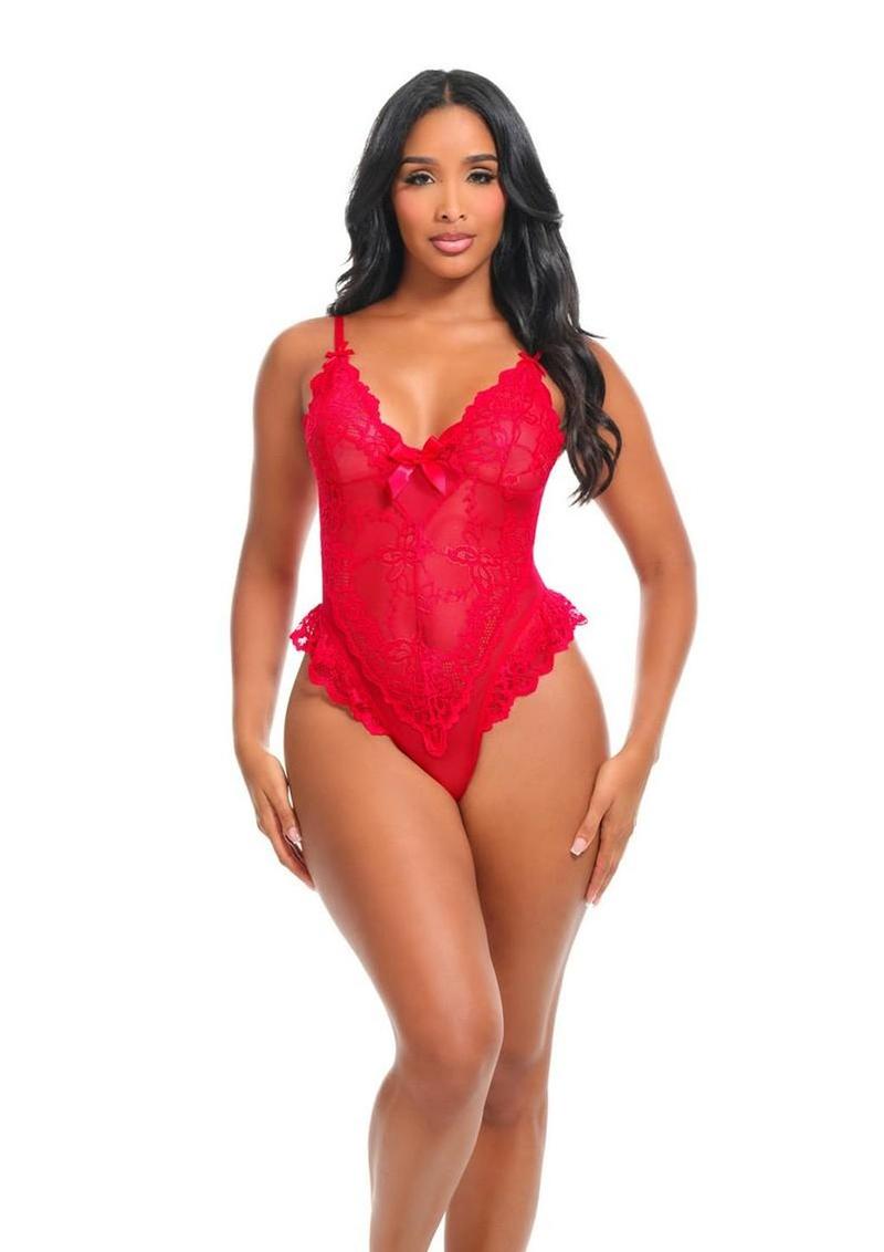 Oh La La Cheri Valentine Lace Teddy - Red