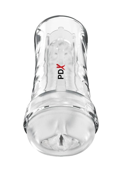 Pdx Extreme Wet Pussies Super Luscious Lips Control Freak Self Lubricating Vibrating Stroker with Remote - Pussy - Clear/Frost