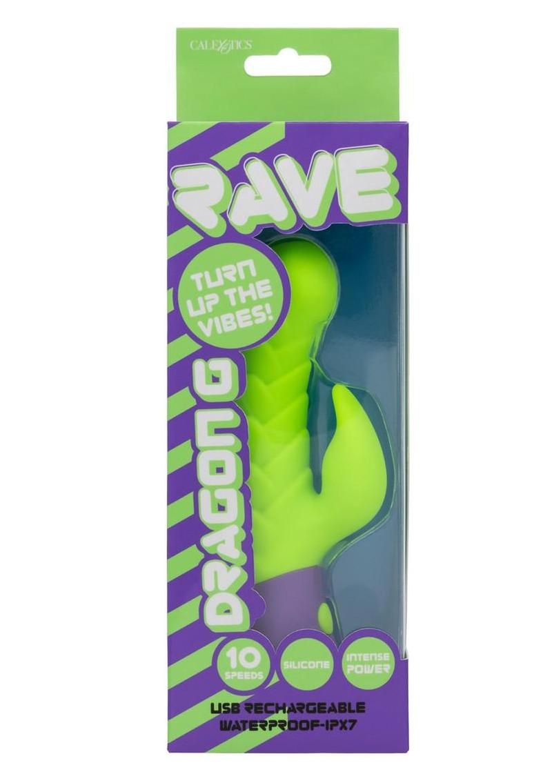 Rave Dragon G Rechargeable Silicone Dual Vibrator - Green/Purple