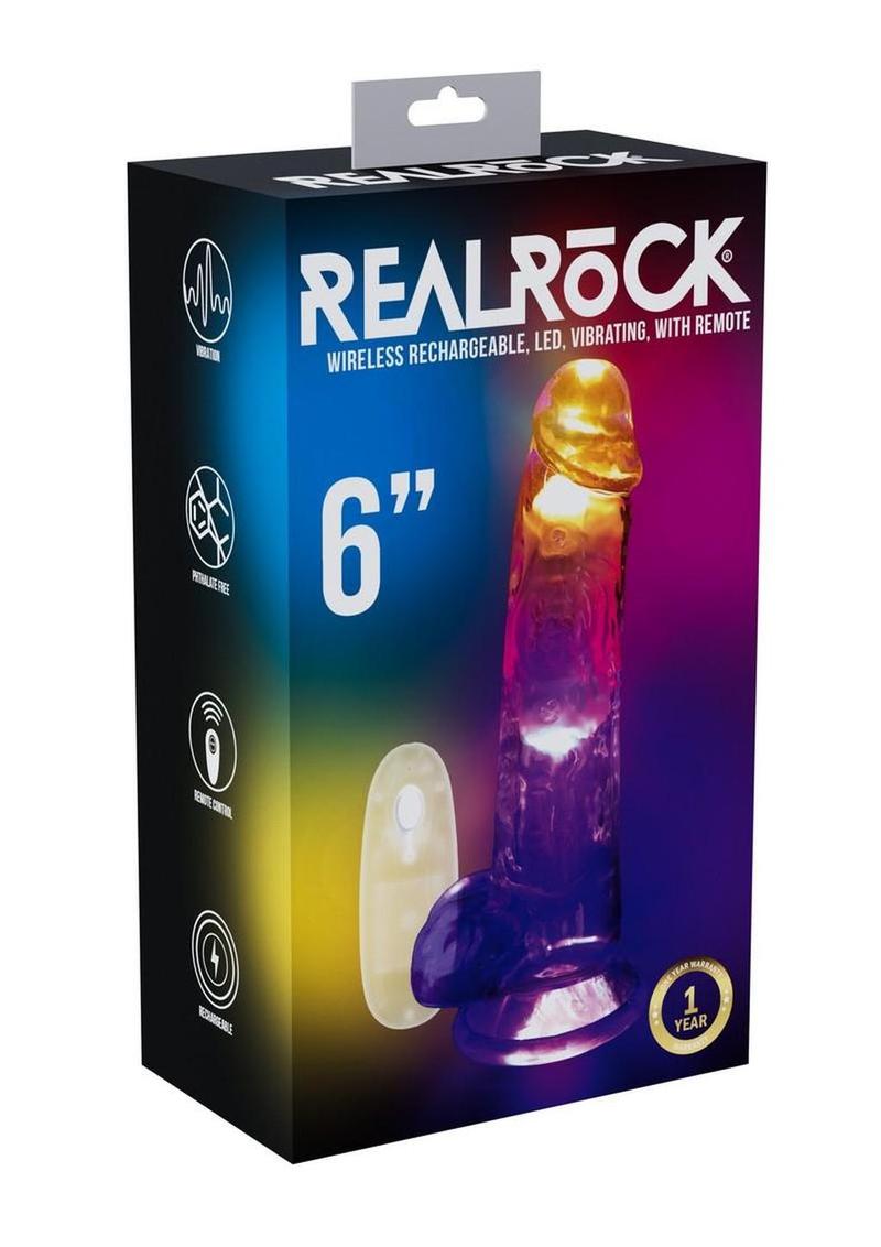 Realrock Vibrating Led Wireless Rechargeable Remote Control Cock with Balls - Clear - 6in