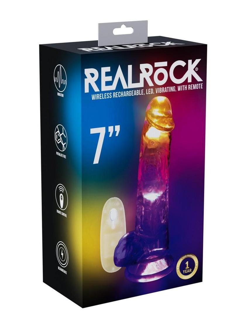 Realrock Vibrating Led Wireless Rechargeable Remote Control Cock with Balls - Clear - 7in