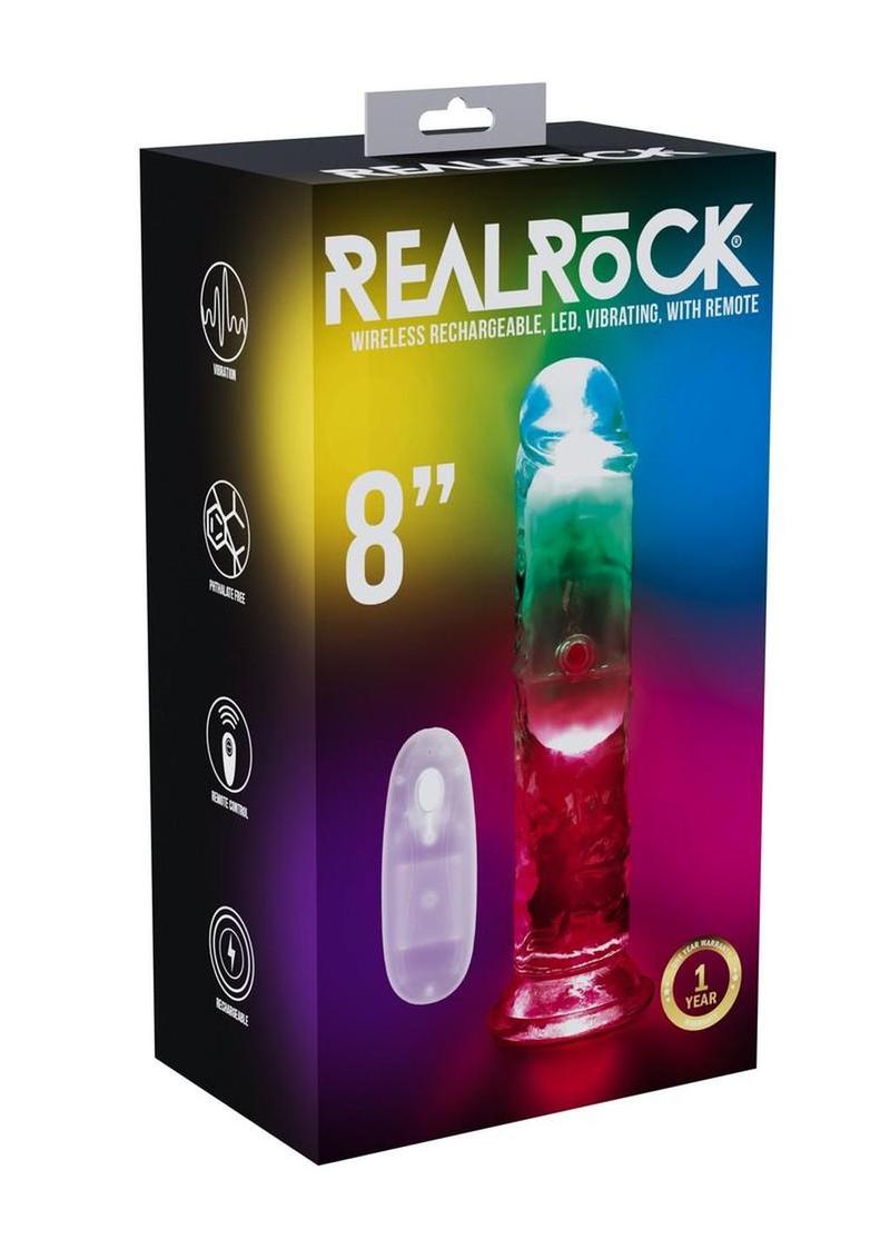 Realrock Vibrating Led Wireless Rechargeable Remote Control Straight Cock - Clear - 8in