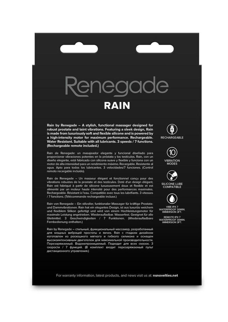 Renegade Rain Rechargeable Silicone Prostate and Taint Massager with Remote Control