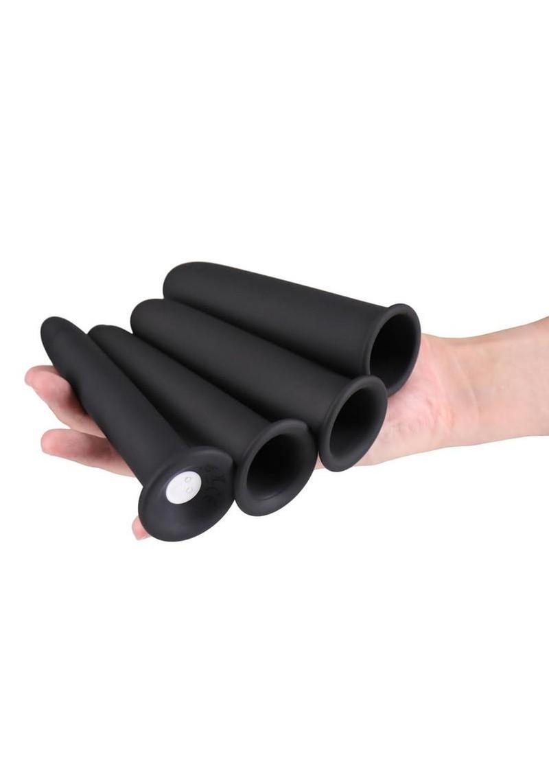 Renegade Vibrating Gliders Rechargeable Silicone Dilator Set - 4 Piece, Black