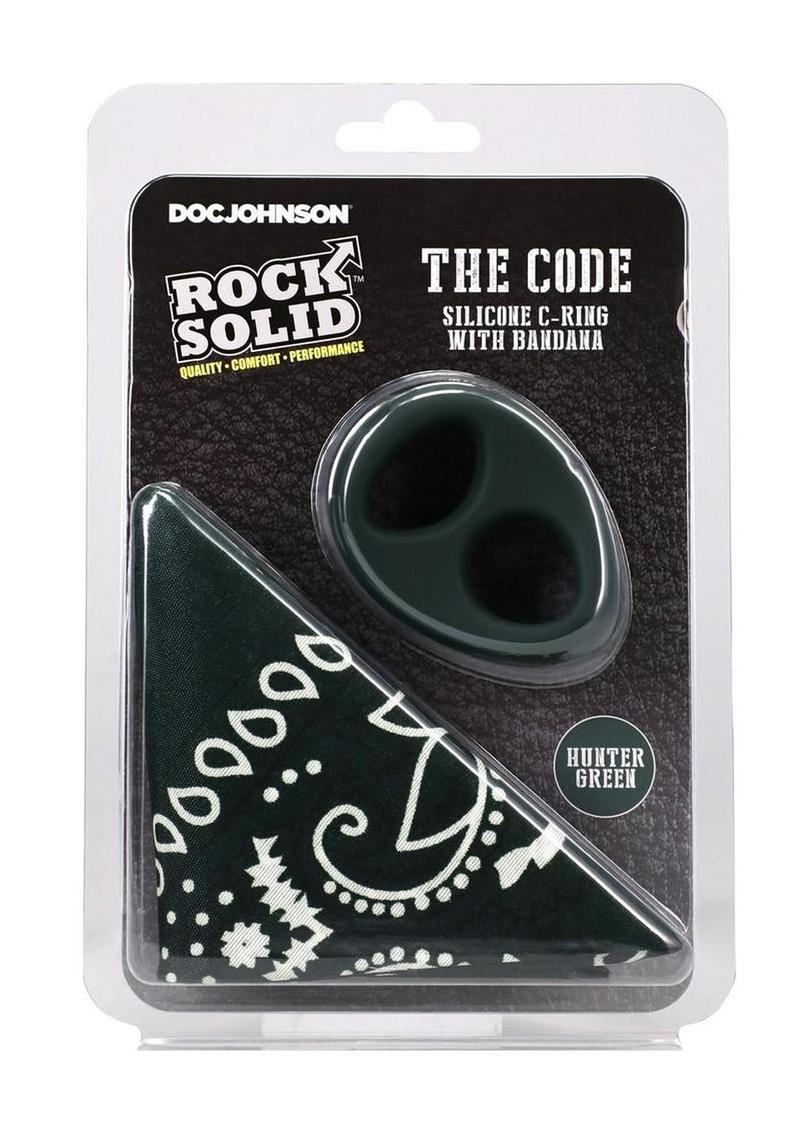 Rock Solid The Code Silicone Cock Ring with Bandana - Black/Green