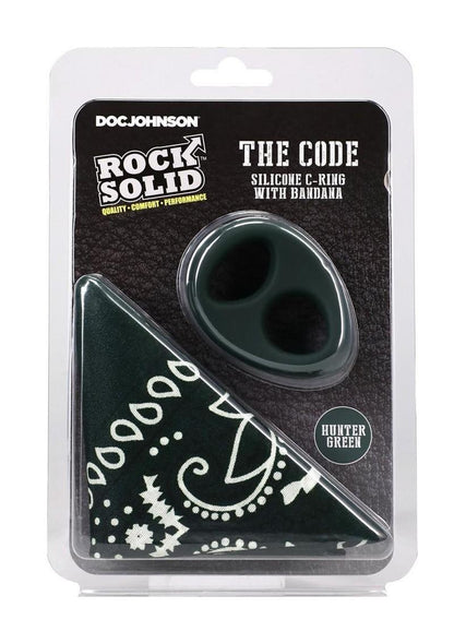 Rock Solid The Code Silicone Cock Ring with Bandana - Black/Green