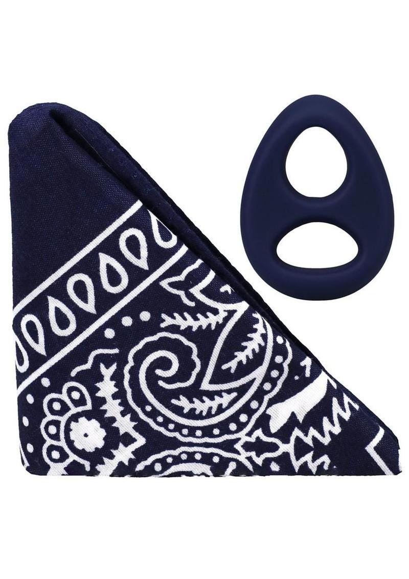 Rock Solid The Code Silicone Cock Ring with Bandana - Black/Blue/Navy Blue