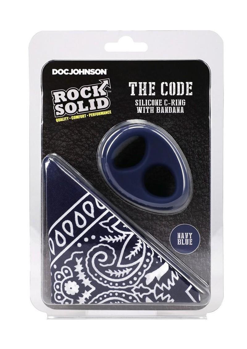 Rock Solid The Code Silicone Cock Ring with Bandana - Black/Blue/Navy Blue