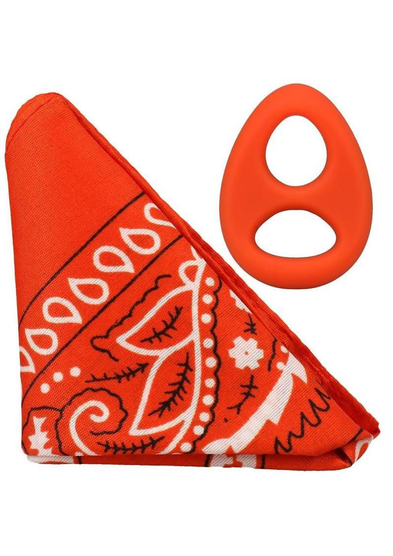 Rock Solid The Code Silicone Cock Ring with Bandana - Black/Orange