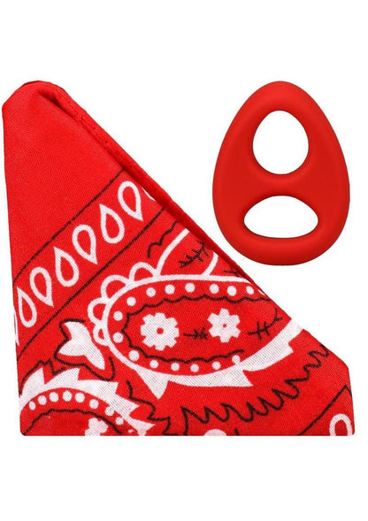 Rock Solid The Code Silicone Cock Ring with Bandana - Black/Red