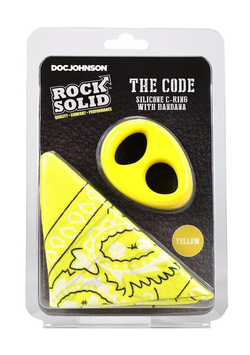 Rock Solid The Code Silicone Cock Ring with Bandana - Black/Yellow