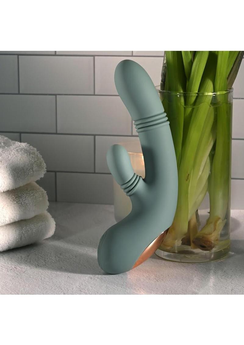 Rub Me Tender Rechargeable Silicone Thrusting Vibrator with Clitoral Stimulation