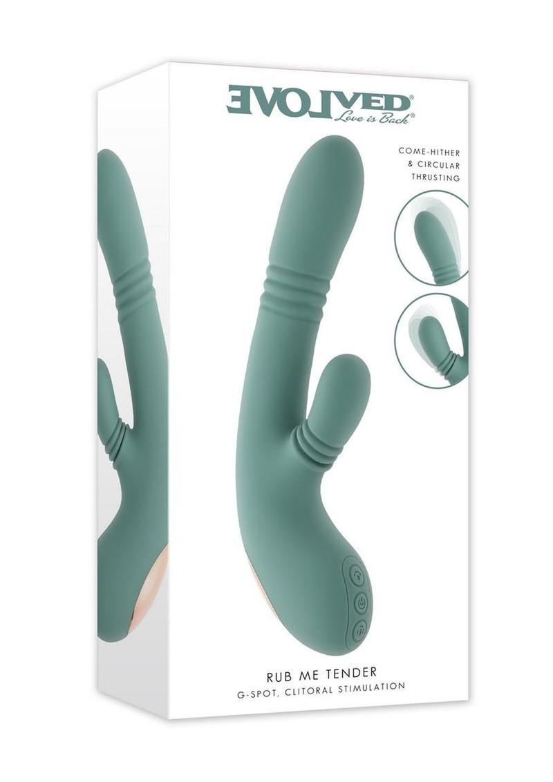 Rub Me Tender Rechargeable Silicone Thrusting Vibrator with Clitoral Stimulation - Green