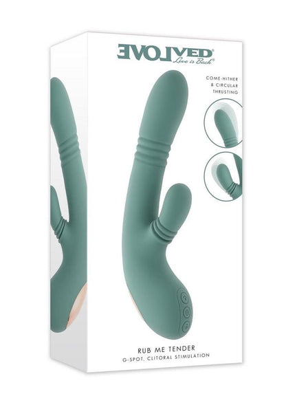Rub Me Tender Rechargeable Silicone Thrusting Vibrator with Clitoral Stimulation - Green
