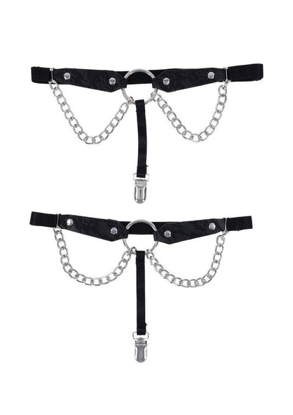 Sex and Mischief Chain Lace Garters - Black/Silver