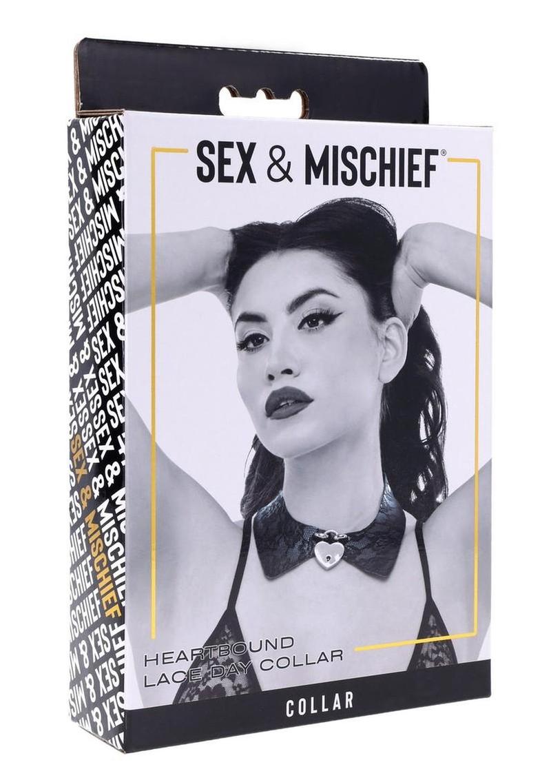 Sex and Mischief Heartbound Lace Day Collar - Black/Silver