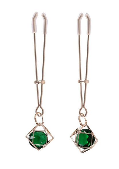 Sex and Mischief Indica Crystal Nipple Clips - Gold/Green