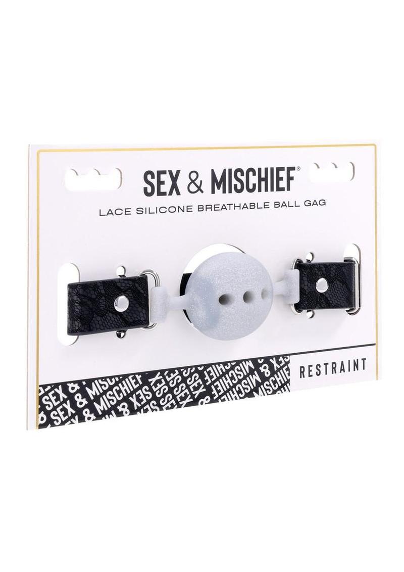 Sex and Mischief Lace Silicone Breathable Ball Gag - Black/Silver