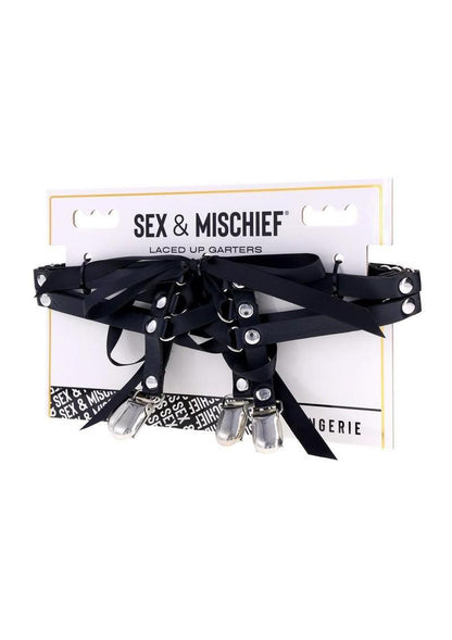 Sex and Mischief Laced Up Garters - Black