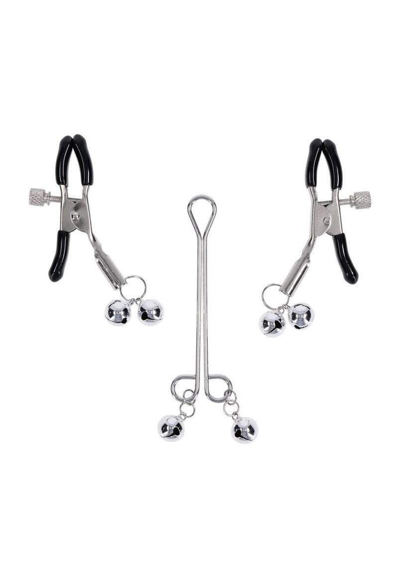 Sex and Mischief Shadow Bell Nipple Clit Jewelry - Black/Silver