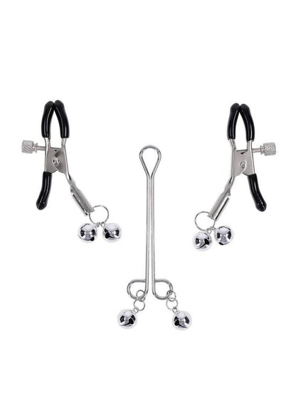 Sex and Mischief Shadow Bell Nipple Clit Jewelry - Black/Silver