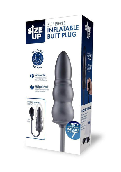 Size Up Ripple Inflatable Silicone Butt Plug - Black - 5.5in