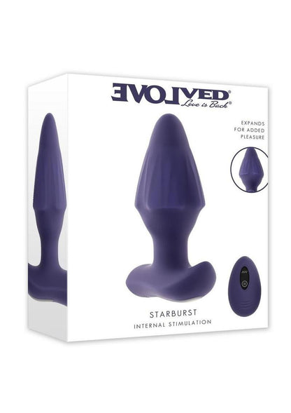 Starburst Rechargeable Silicone Expandable Anal Plug with Remote - Purple