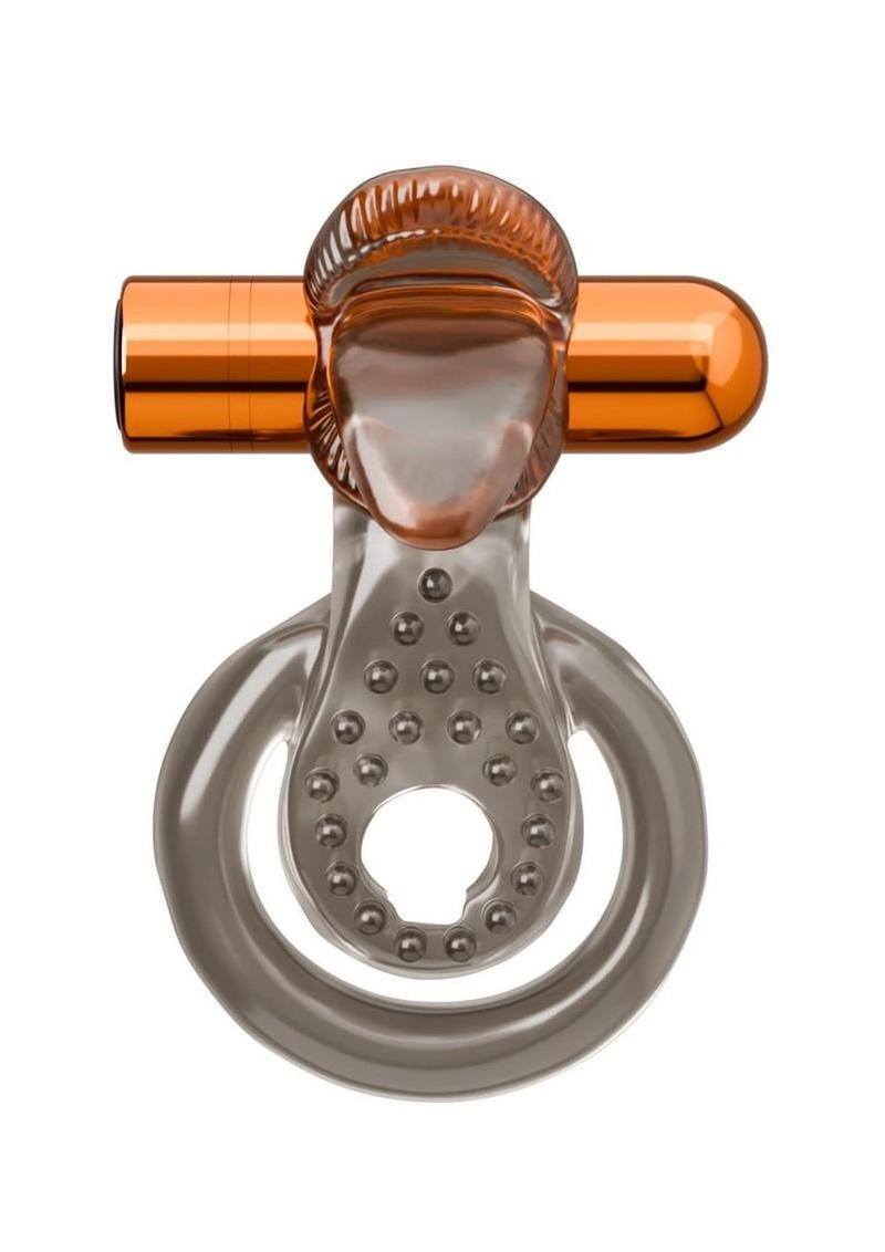Stay Hard Vibrating Rechargeable Tongue Clitoral Stimulator Cock Ring Set with Textured Sleeve