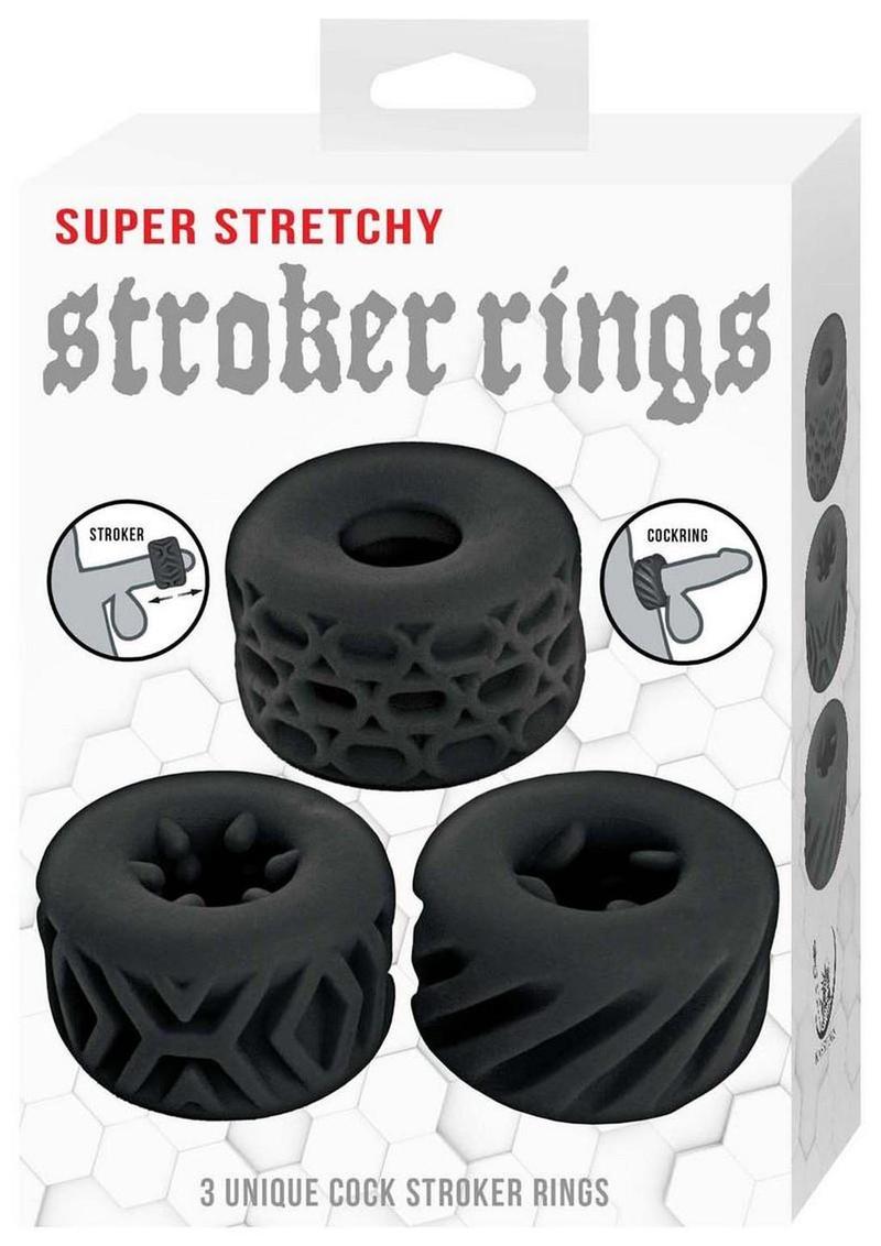Super Stretchy Stroker Silicone Cock Rings - Black - 3 Piece