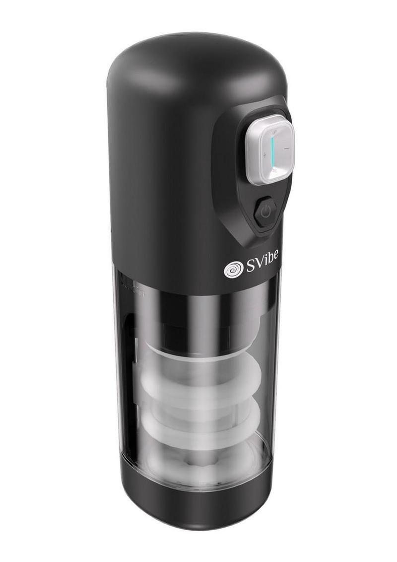 SVibe Ikon Spark Rechargeable Thrusting Rotating Masturbator - Black/Clear