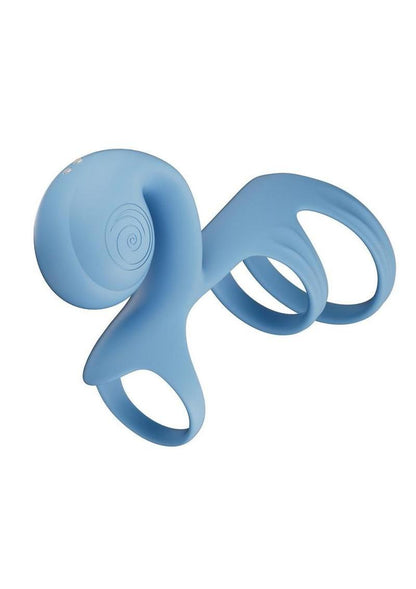 SVibe Snail Jovi Arc Rechargeable Silicone Couples Triple Cock Ring with Remote - Blue Haze