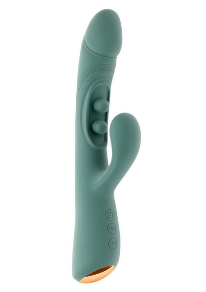 Tapped Out Rechargeable Silicone Vibrator with Stimulator - Green