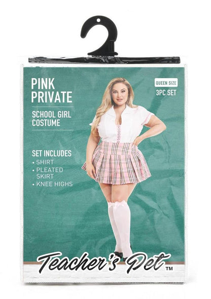 Teacher's Pet Private Schoolgirl Costume - Pink/White - Queen - 3 Piece