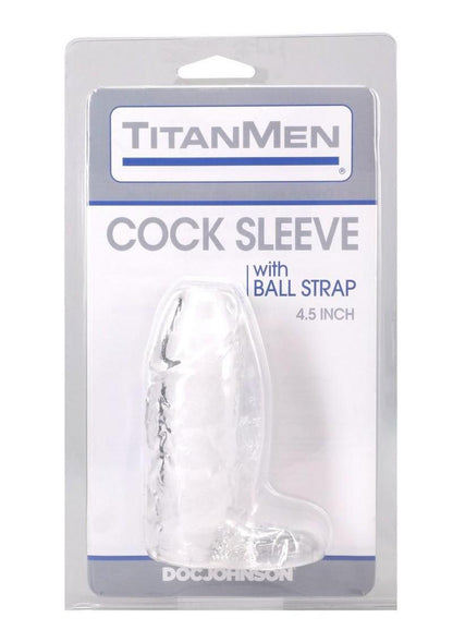Titanmen Cock Sleeve with Ball Strap - Clear - 4.5in