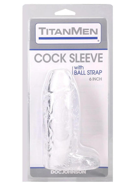 Titanmen Cock Sleeve with Ball Strap - Clear - 6in